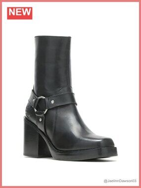 Full Grain Leather Motorcycle Boots Zip-Up Round Toe Ankle Boots